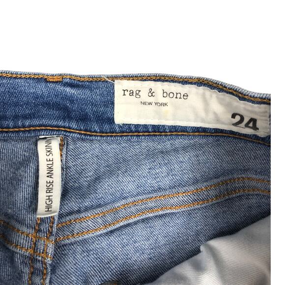 RAG & BONE Light Wash High Rise Ankle Skinny Distressed Carson Style Size 24 - Picture 2 of 6